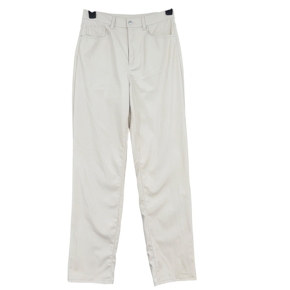 H&M Divided Faux Leather Pants Women 6 Polyurethane Beige Straight Leg